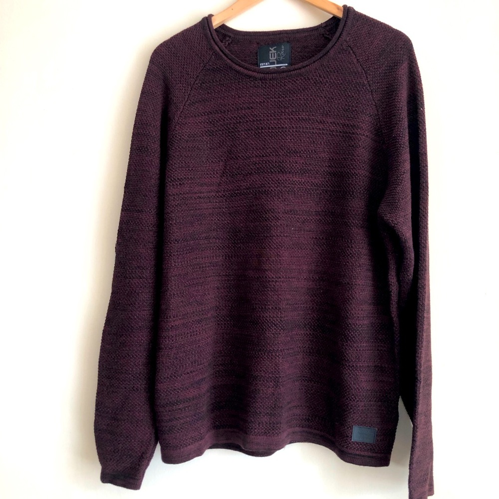 Projek Raw Men’s Long Sleeve Crew Neck Burgundy Sweater Moss Stitch Warm L